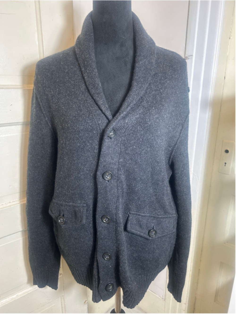 Men's Banana Republic Cashmere Angora Cardigan Sweater Grey M Fall Academia Cosy